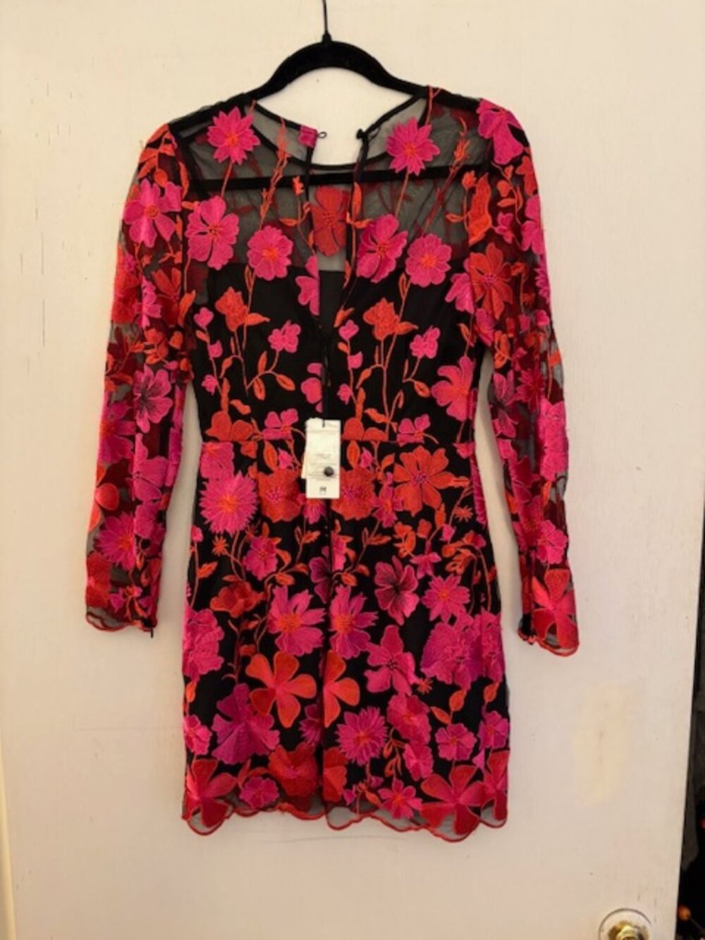 Milly Black, Orange, and Pink Mesh Floral Dress, Sz 0, NWT